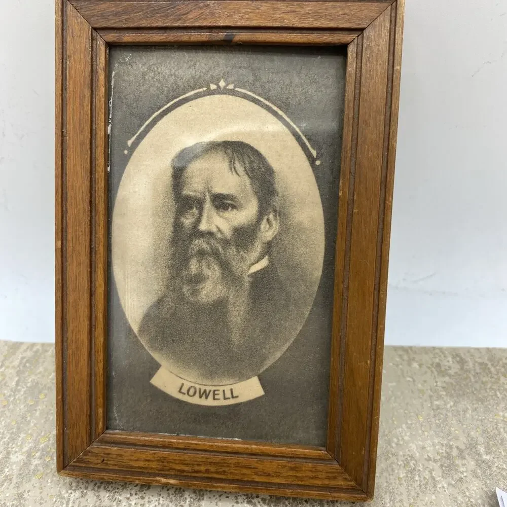 ANTIQUE AMERICAN FOLK ART POET PHOTO PICTURE PAINTING WALL FRAME 3X 4.75”